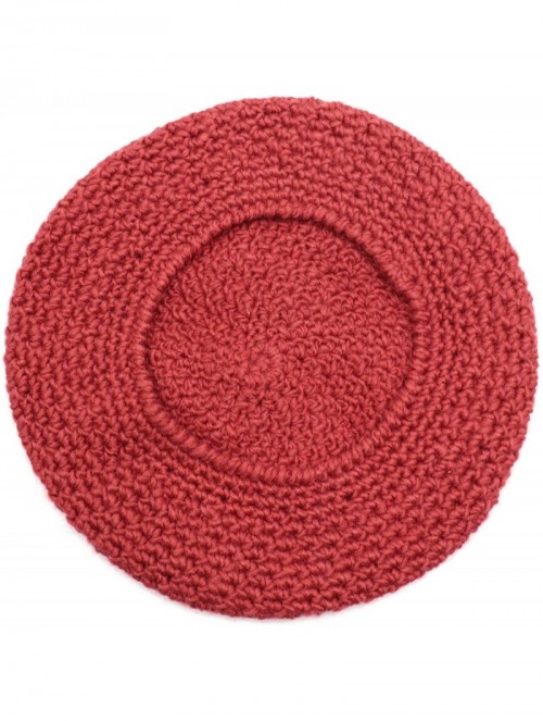 Berets Women Hand Knitted French Beret Hat - Dark Red - CX18AI7R72C $12.62