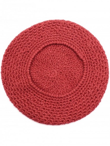 Berets Women Hand Knitted French Beret Hat - Dark Red - CX18AI7R72C $12.62