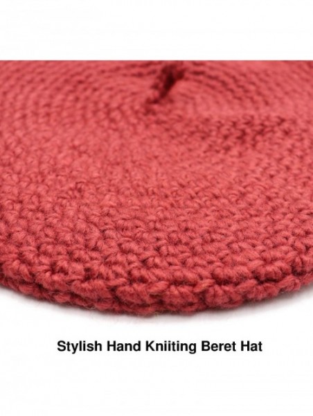 Berets Women Hand Knitted French Beret Hat - Dark Red - CX18AI7R72C $12.62