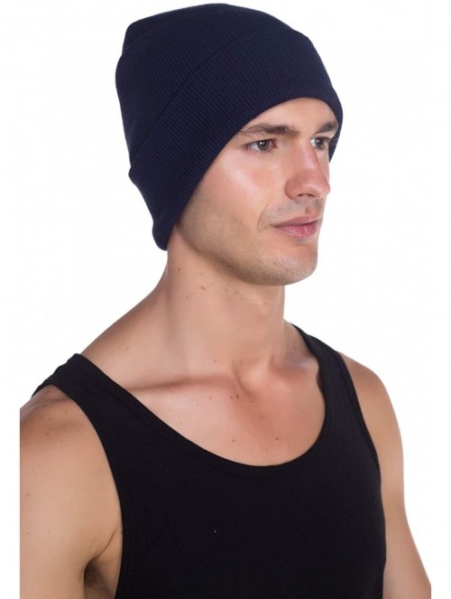 Skullies & Beanies Beanie Men Women - Unisex Cuffed Plain Skull Knit Hat Cap - Navy - CK12MYSBQIS $12.78