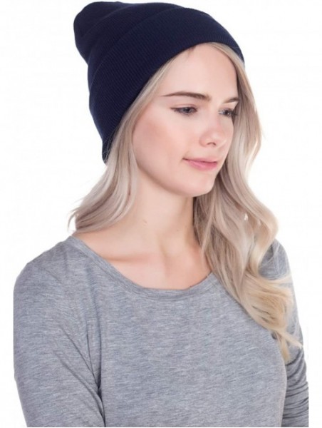 Skullies & Beanies Beanie Men Women - Unisex Cuffed Plain Skull Knit Hat Cap - Navy - CK12MYSBQIS $12.78