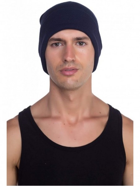 Skullies & Beanies Beanie Men Women - Unisex Cuffed Plain Skull Knit Hat Cap - Navy - CK12MYSBQIS $12.78