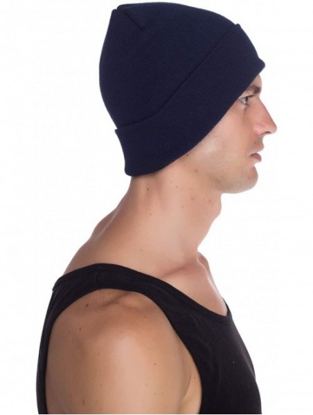 Skullies & Beanies Beanie Men Women - Unisex Cuffed Plain Skull Knit Hat Cap - Navy - CK12MYSBQIS $12.78