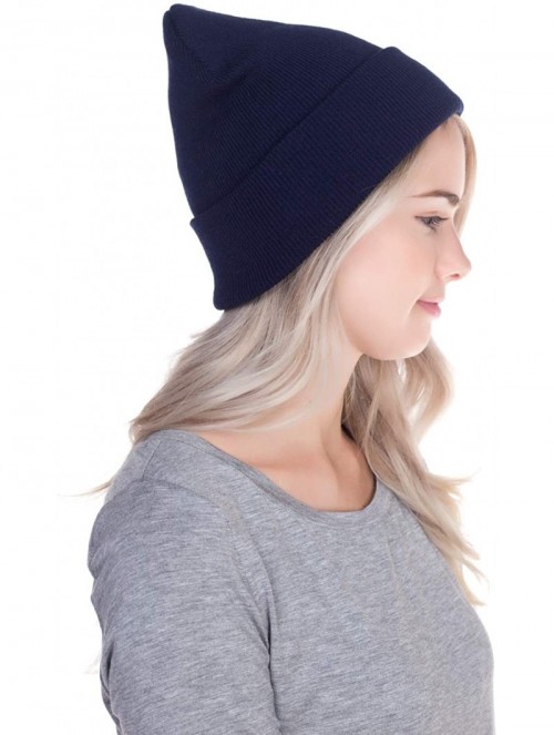 Skullies & Beanies Beanie Men Women - Unisex Cuffed Plain Skull Knit Hat Cap - Navy - CK12MYSBQIS $12.78