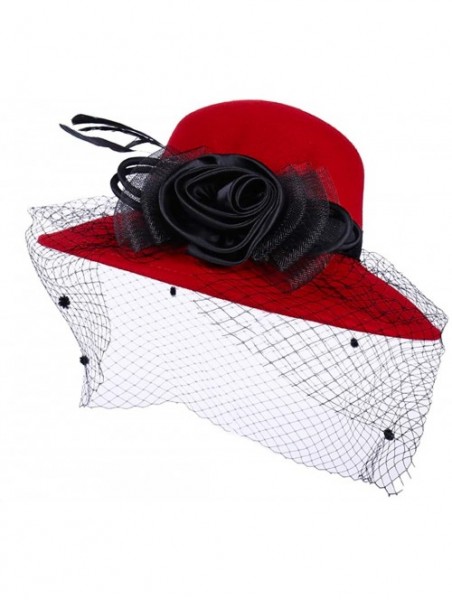 Fedoras Women's Floral Trimmed Wool Blend Cloche Winter Hat - Model D - Red - CH192O6E427 $40.16