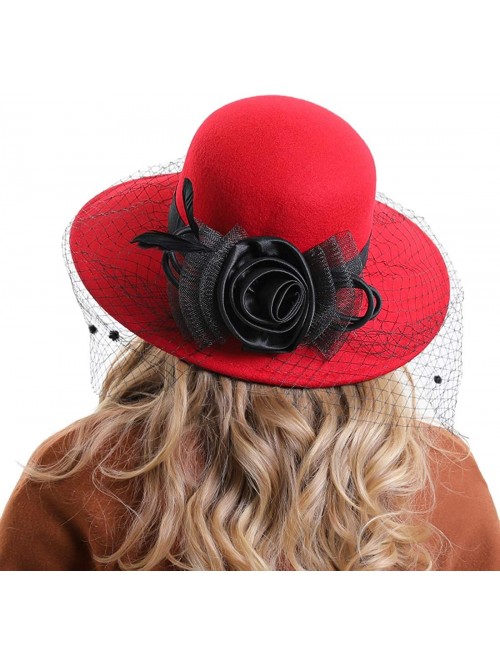 Fedoras Women's Floral Trimmed Wool Blend Cloche Winter Hat - Model D - Red - CH192O6E427 $40.16