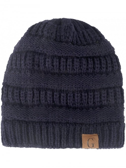 Skullies & Beanies Mens Womens Winter Cable Knit Slouchy Beanie Skully Cap Hat - Navy - CS1875M9TOS $13.88