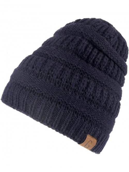 Skullies & Beanies Mens Womens Winter Cable Knit Slouchy Beanie Skully Cap Hat - Navy - CS1875M9TOS $13.88