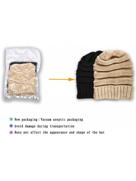 Skullies & Beanies Womens Slouchy Winter Knit Beanie Hats Warm Chunky Ski Cap Soft Skull Knit Cap for Women - ①black&camel - ...