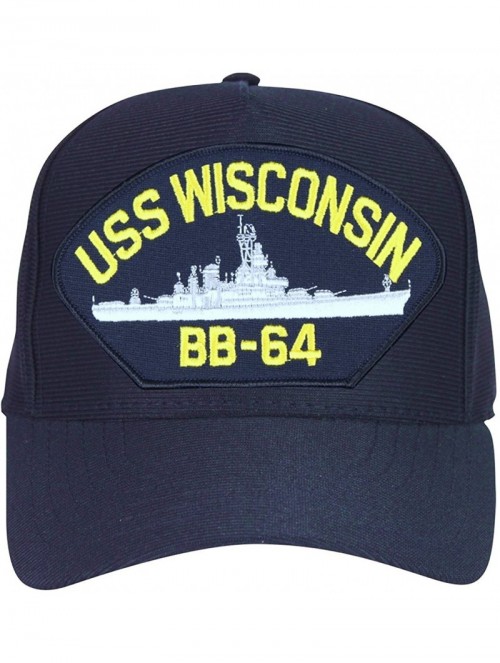 Baseball Caps USS Wisconsin BB-64 Baseball Cap. Navy Blue. Made in USA - CU12O9QG3U8 $22.26