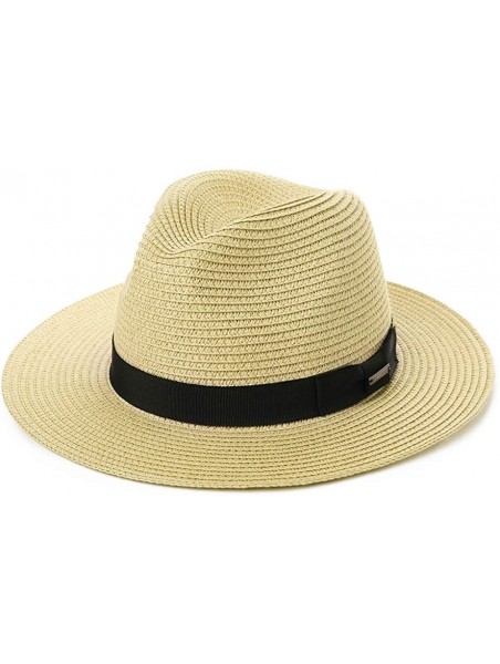 Fedoras Packable Straw Fedora Panama Sun Summer Beach Hat Cuban Trilby Men Women 55-61cm - 00715-natural - CG18R2DR0NT $22.59