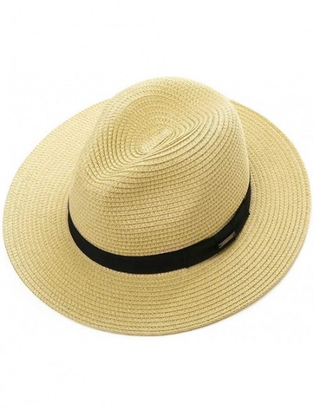 Fedoras Packable Straw Fedora Panama Sun Summer Beach Hat Cuban Trilby Men Women 55-61cm - 00715-natural - CG18R2DR0NT $22.59