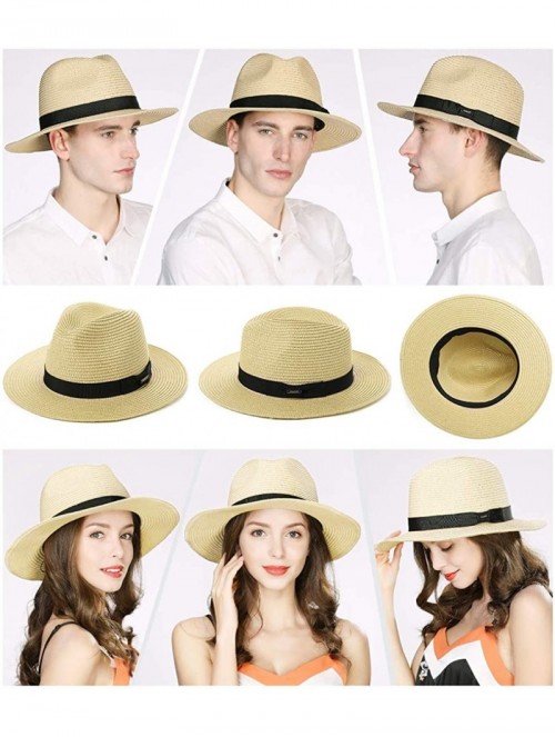 Fedoras Packable Straw Fedora Panama Sun Summer Beach Hat Cuban Trilby Men Women 55-61cm - 00715-natural - CG18R2DR0NT $22.59