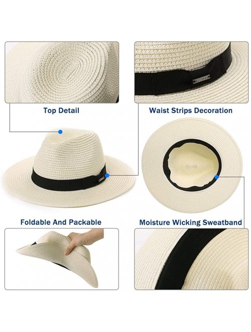 Fedoras Packable Straw Fedora Panama Sun Summer Beach Hat Cuban Trilby Men Women 55-61cm - 00715-natural - CG18R2DR0NT $22.59