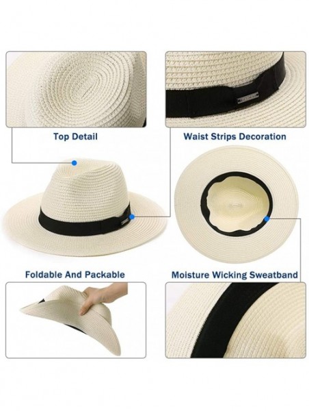 Fedoras Packable Straw Fedora Panama Sun Summer Beach Hat Cuban Trilby Men Women 55-61cm - 00715-natural - CG18R2DR0NT $22.59