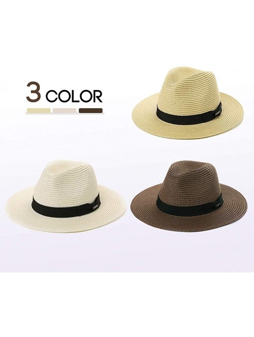 Fedoras Packable Straw Fedora Panama Sun Summer Beach Hat Cuban Trilby Men Women 55-61cm - 00715-natural - CG18R2DR0NT $22.59