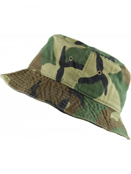 Bucket Hats Unisex 100% Cotton Packable Summer Travel Bucket Beach Sun Hat - Woodland Camouflage - C7125W1EVNP $12.69