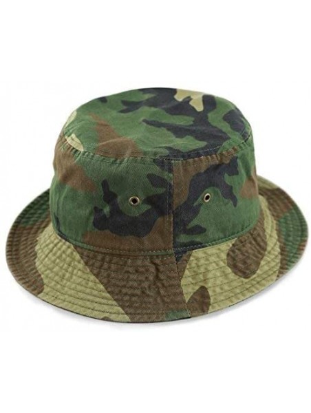 Bucket Hats Unisex 100% Cotton Packable Summer Travel Bucket Beach Sun Hat - Woodland Camouflage - C7125W1EVNP $12.69