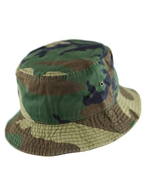 Bucket Hats Unisex 100% Cotton Packable Summer Travel Bucket Beach Sun Hat - Woodland Camouflage - C7125W1EVNP $12.69