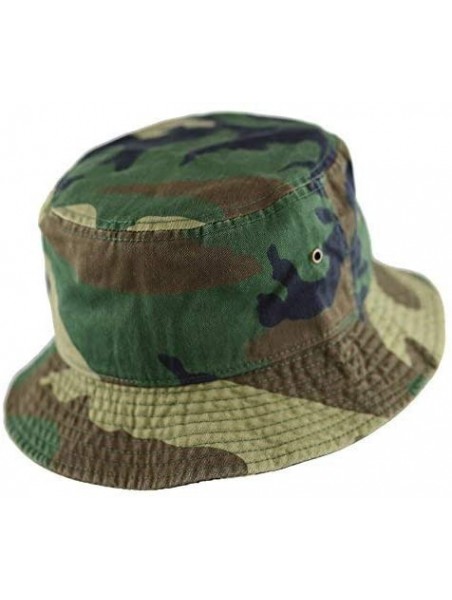 Bucket Hats Unisex 100% Cotton Packable Summer Travel Bucket Beach Sun Hat - Woodland Camouflage - C7125W1EVNP $12.69