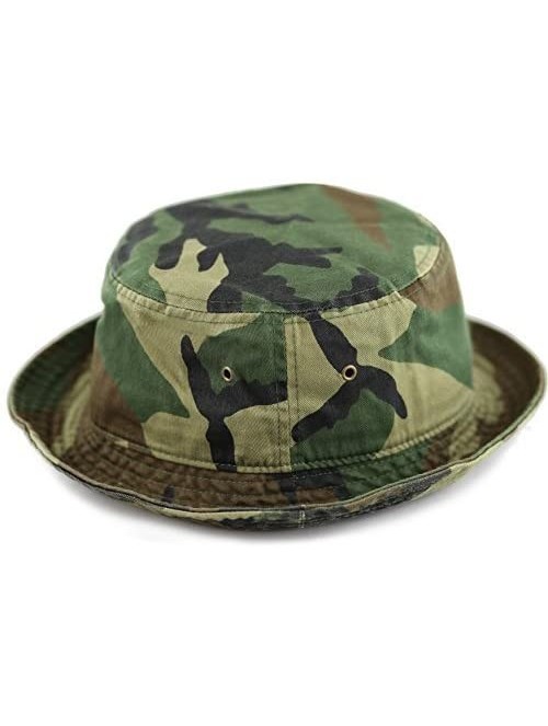 Bucket Hats Unisex 100% Cotton Packable Summer Travel Bucket Beach Sun Hat - Woodland Camouflage - C7125W1EVNP $12.69