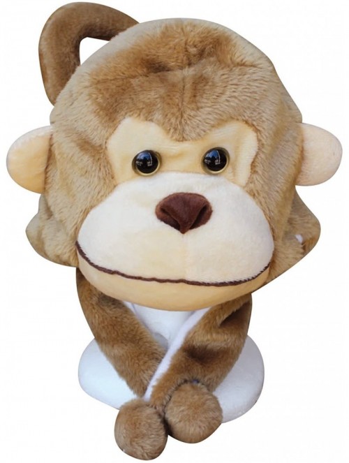 Skullies & Beanies Plush Faux Fur Animal Critter Hat Cap - Soft Warm Winter Headwear (Wolf) - Short Monkey - CU11QQCYQ3Z $13.39