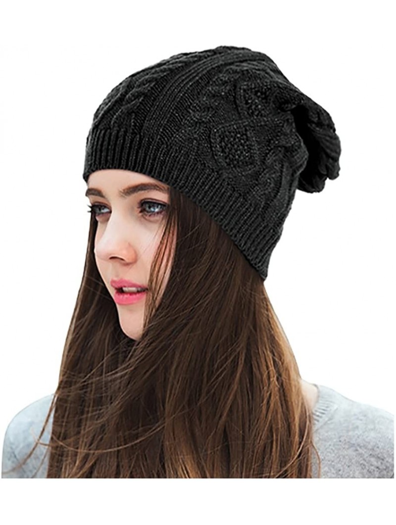 Skullies & Beanies Chunky Knit Beanie Stretch Unisex Braided Cable Slouchy Winter Hats Skip Cap - Black - CD187ETIE6A $12.02