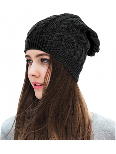 Skullies & Beanies Chunky Knit Beanie Stretch Unisex Braided Cable Slouchy Winter Hats Skip Cap - Black - CD187ETIE6A $12.02