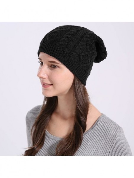 Skullies & Beanies Chunky Knit Beanie Stretch Unisex Braided Cable Slouchy Winter Hats Skip Cap - Black - CD187ETIE6A $12.02