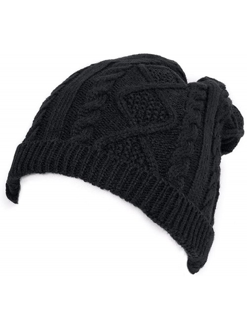 Skullies & Beanies Chunky Knit Beanie Stretch Unisex Braided Cable Slouchy Winter Hats Skip Cap - Black - CD187ETIE6A $12.02