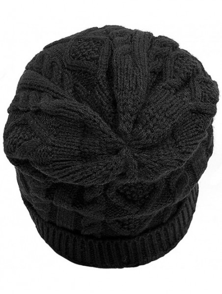 Skullies & Beanies Chunky Knit Beanie Stretch Unisex Braided Cable Slouchy Winter Hats Skip Cap - Black - CD187ETIE6A $12.02