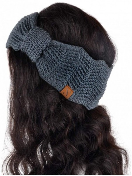 Cold Weather Headbands Winter Ear Bands for Women - Knit & Fleece Lined Head Band Styles - Charcoal Knotted - C718A97YS2O $13.43