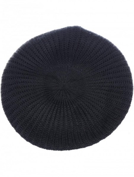 Berets Ladies Winter Solid Chic Slouchy Ribbed Crochet Knit Beret Beanie Hat W/WO Flower Adornment - CJ18X9YSX4L $19.71