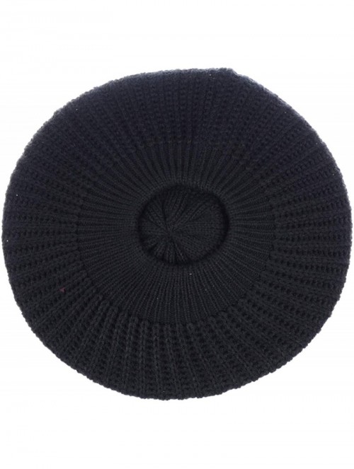 Berets Ladies Winter Solid Chic Slouchy Ribbed Crochet Knit Beret Beanie Hat W/WO Flower Adornment - CJ18X9YSX4L $19.71