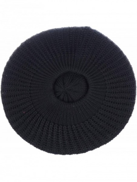 Berets Ladies Winter Solid Chic Slouchy Ribbed Crochet Knit Beret Beanie Hat W/WO Flower Adornment - CJ18X9YSX4L $19.71