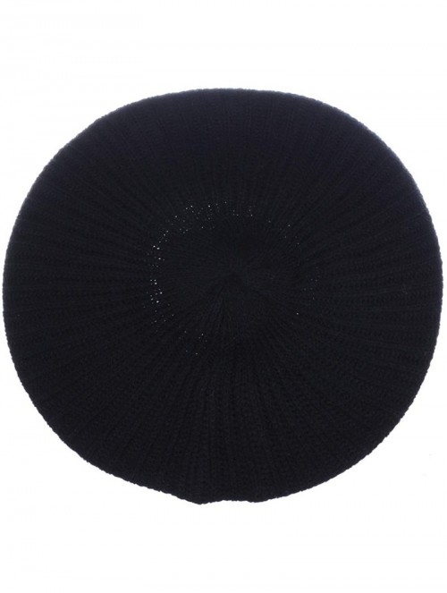 Berets Ladies Winter Solid Chic Slouchy Ribbed Crochet Knit Beret Beanie Hat W/WO Flower Adornment - CJ18X9YSX4L $19.71