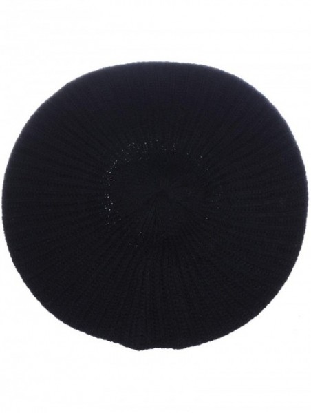 Berets Ladies Winter Solid Chic Slouchy Ribbed Crochet Knit Beret Beanie Hat W/WO Flower Adornment - CJ18X9YSX4L $19.71