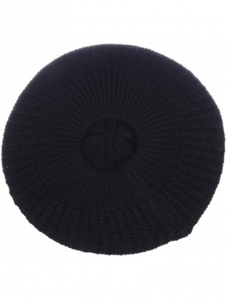 Berets Ladies Winter Solid Chic Slouchy Ribbed Crochet Knit Beret Beanie Hat W/WO Flower Adornment - CJ18X9YSX4L $19.71