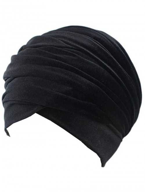 Headbands Luxury Pleated Velvet Turban Hijab Head Wrap Extra Long Tube Indian Headwrap Scarf Tie - Tjm-38-black - CR186G7HXX4...