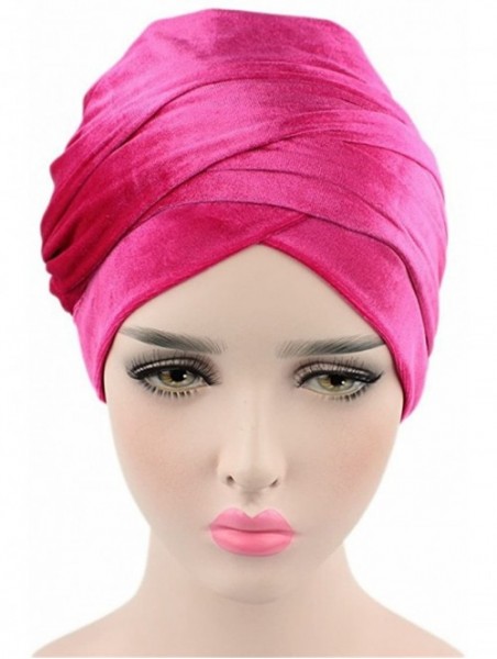 Headbands Luxury Pleated Velvet Turban Hijab Head Wrap Extra Long Tube Indian Headwrap Scarf Tie - Tjm-38-black - CR186G7HXX4...