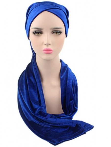 Headbands Luxury Pleated Velvet Turban Hijab Head Wrap Extra Long Tube Indian Headwrap Scarf Tie - Tjm-38-black - CR186G7HXX4...