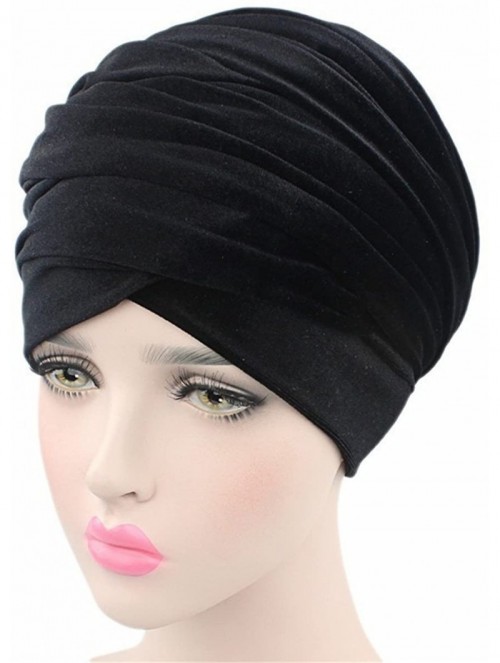 Headbands Luxury Pleated Velvet Turban Hijab Head Wrap Extra Long Tube Indian Headwrap Scarf Tie - Tjm-38-black - CR186G7HXX4...