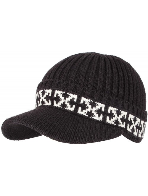 Skullies & Beanies Winter Knit Visor Beanie Hat Baseball Watch Cap CRQ1102 - Black - CL18KHH3GUU $23.65