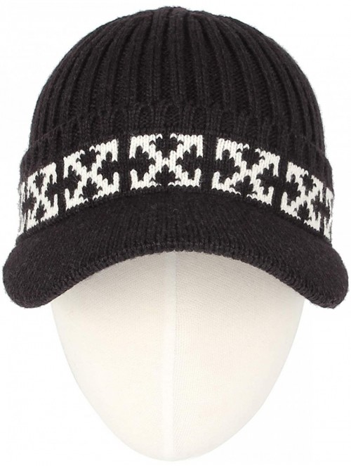 Skullies & Beanies Winter Knit Visor Beanie Hat Baseball Watch Cap CRQ1102 - Black - CL18KHH3GUU $23.65