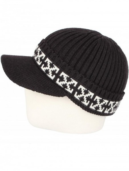 Skullies & Beanies Winter Knit Visor Beanie Hat Baseball Watch Cap CRQ1102 - Black - CL18KHH3GUU $23.65