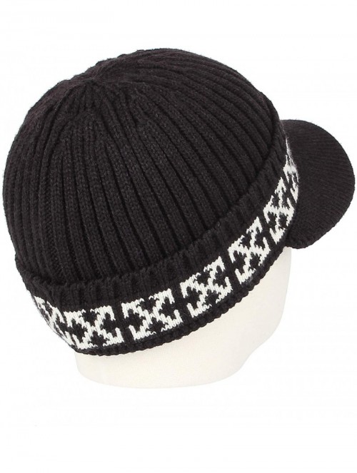 Skullies & Beanies Winter Knit Visor Beanie Hat Baseball Watch Cap CRQ1102 - Black - CL18KHH3GUU $23.65