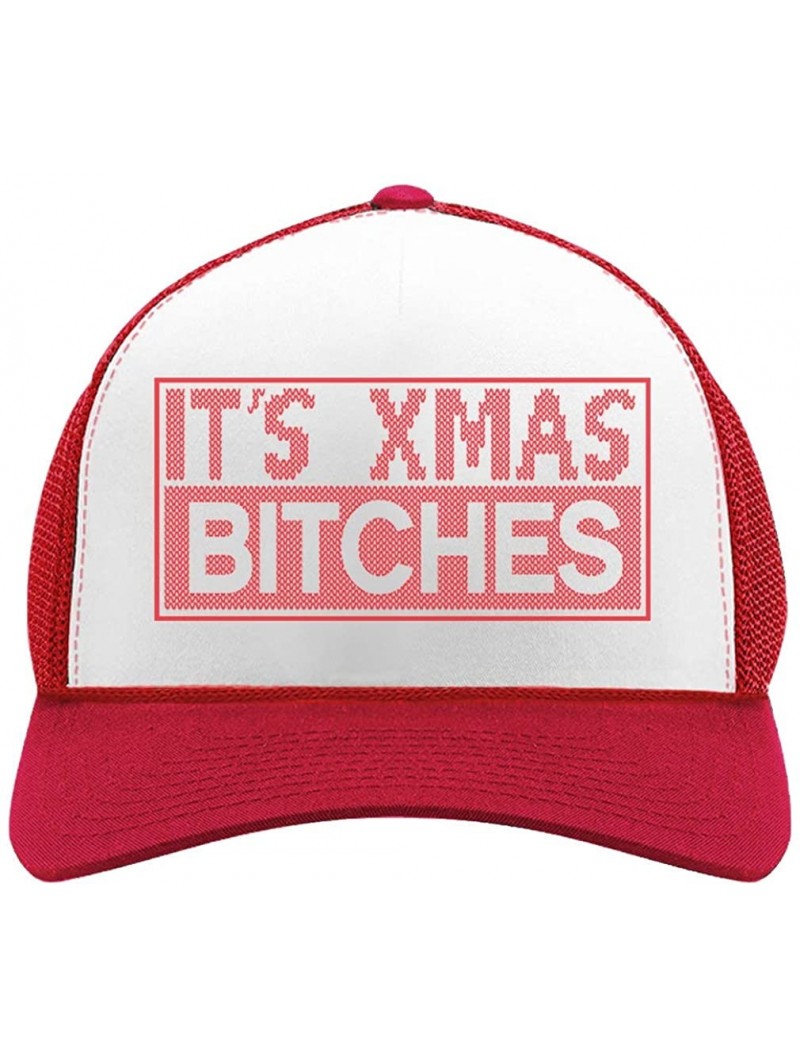 Baseball Caps It's Xmas Bitches Funny Holiday Ugly Christmas Party Trucker Hat Mesh Cap - Red/White - CV18889KS24 $12.96