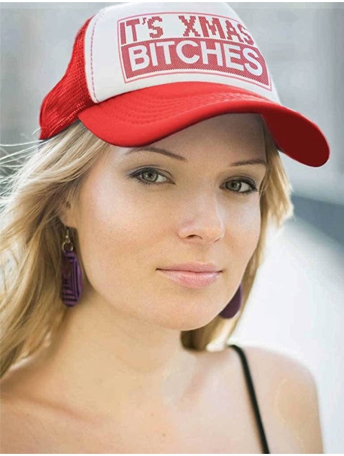 Baseball Caps It's Xmas Bitches Funny Holiday Ugly Christmas Party Trucker Hat Mesh Cap - Red/White - CV18889KS24 $12.96