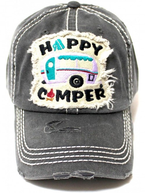 Baseball Caps Women's Happy Camper Camp Fire Patch Embroidery Baseball Hat - Charcoal - CH18CC6Z7IZ $21.50