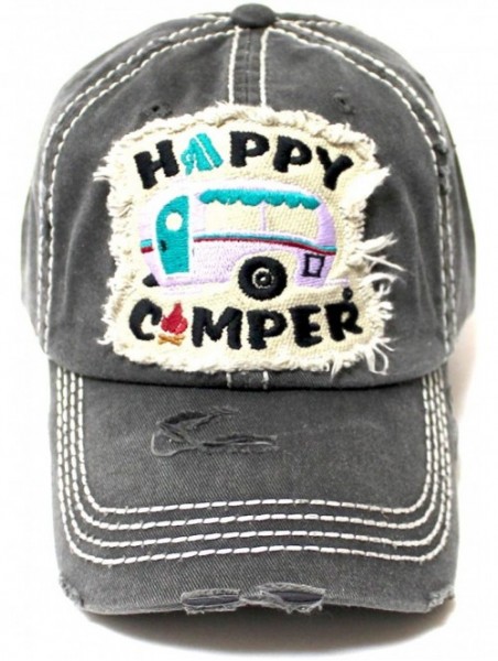 Baseball Caps Women's Happy Camper Camp Fire Patch Embroidery Baseball Hat - Charcoal - CH18CC6Z7IZ $21.50